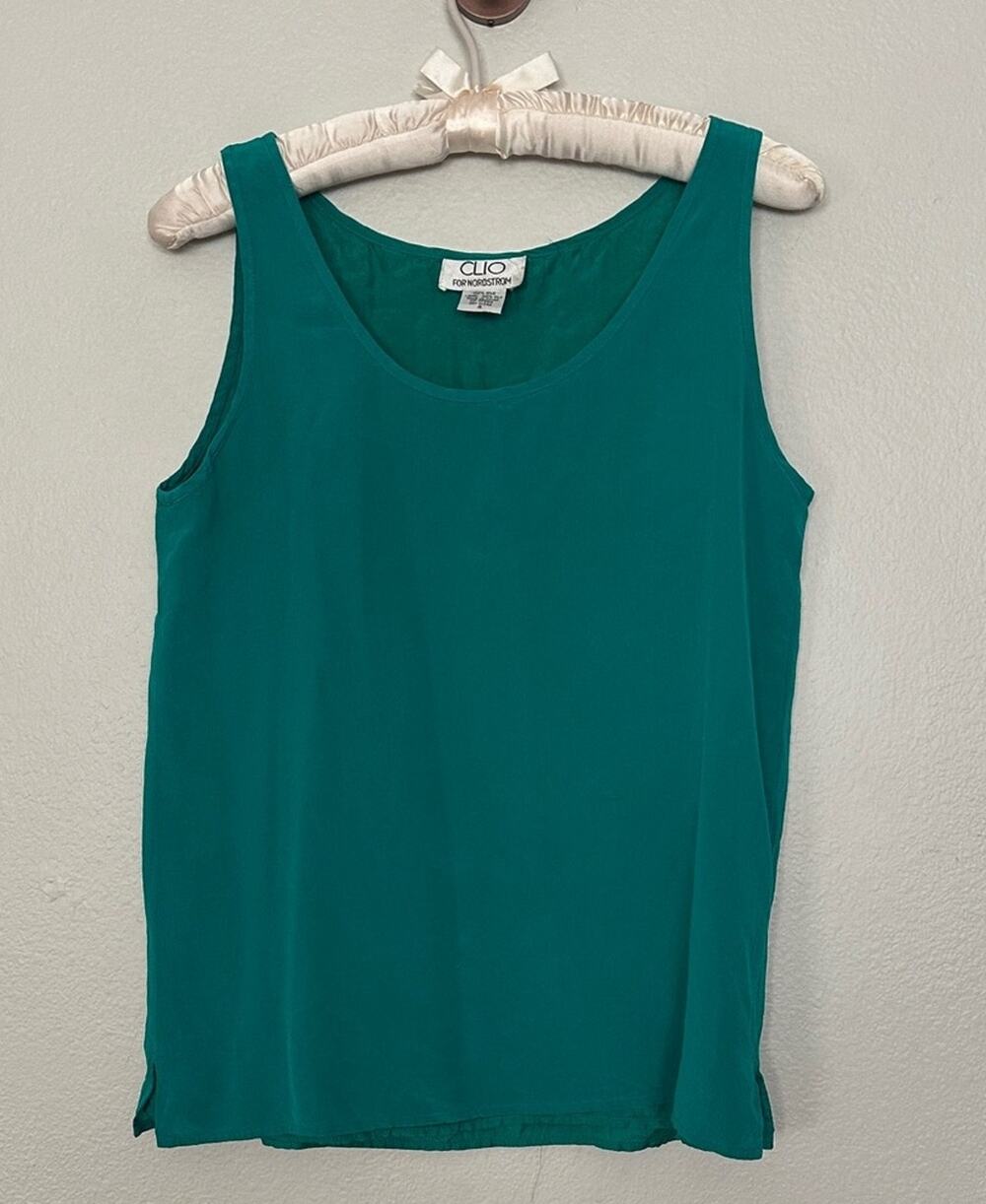 Vintage 80s 100% Silk Clio for Nordstrom Teal Tank Top Fully Lined Sz 4 / Small